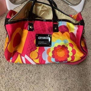 amika Bright Floral Jet Set Travel Series Large Duffel in Pink, Yellow & Orange